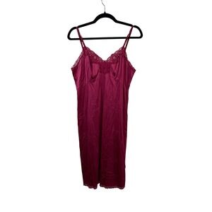 Vintage Montgomery Ward Burgundy Lace Trim Full Slip Nightgown Size 38 USA